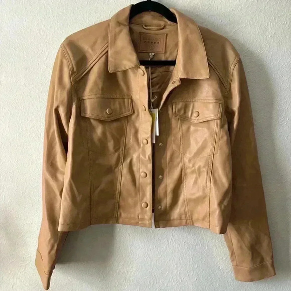 BLANKNYC Faux Leather Crop Trucker Jacket Light Brown Large NWT - Picture 4 of 8